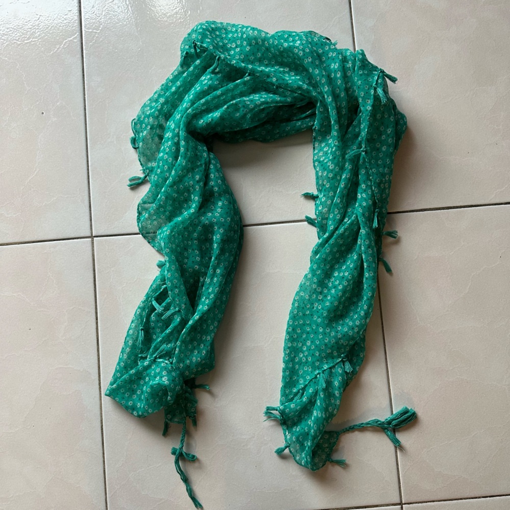 Turquoise Scarf with tiny white flowers